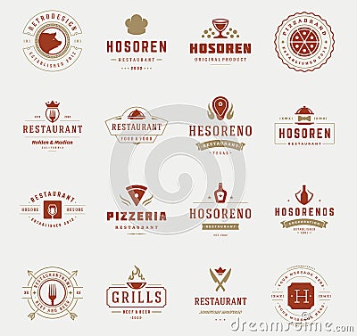 Vintage Restaurant Logos Design Templates Set. Vector design elements Vector Illustration