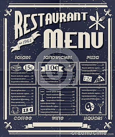 Vintage restaurant menu Vector Illustration