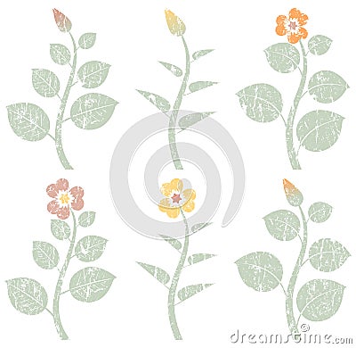 Vintage retro abstract flowers, grunge design elements Vector Illustration