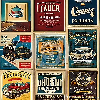 1827 Vintage Retro Advertisements: A retro and vintage-inspired background featuring vintage advertisements with retro illustrat Cartoon Illustration