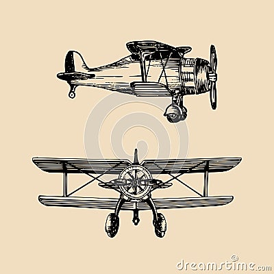 Hand drawn airplanes stock vector. Illustration of historic - 33507514