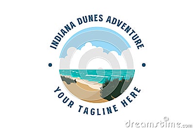 Vintage Retro American Ocean Sea Indiana Dunes Beach Coast Shore National Park for Outdoor Adventure T Shirt Logo Illustration Vector Illustration