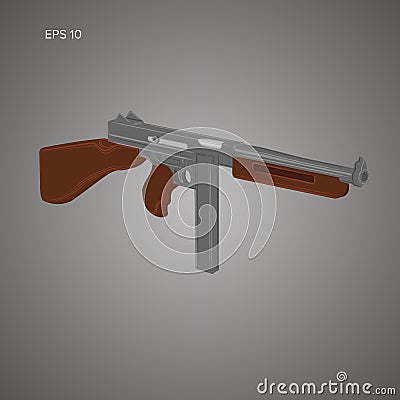 Vintage retro american sub-machine gun vector illustration. Old famous gangster armament. Vector Illustration