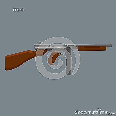 Vintage retro american sub-machine gun vector illustration. Old famous gangster armament. Vector Illustration