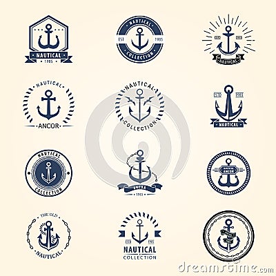 Vintage retro anchor badge vector sign sea ocean graphic element nautical naval symbol illustration Vector Illustration