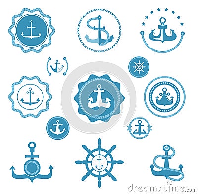 Vintage retro anchor vector icons and label sign of sea marine ocean graphic element nautical. Marine anchor emblem Vector Illustration