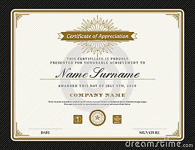 Vintage retro art deco frame certificate background template Vector Illustration