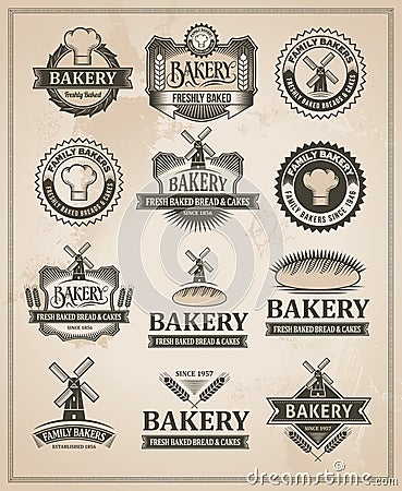 Vintage Retro Bakery Label Set Vector Illustration