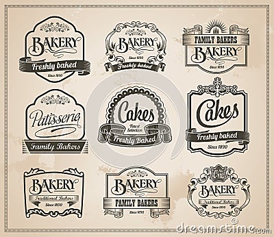 Vintage Retro Bakery Label Set Vector Illustration