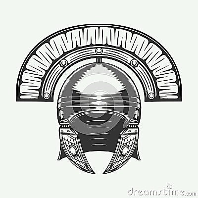 Vintage retro battle roman helmet. Protection armor knight. Vector Illustration