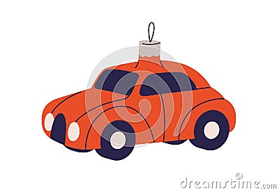 Vintage retro bauble, car-shaped ornament. Xmas tree decoration, adornment in old 60s style. Christmas toy, automobile Vector Illustration