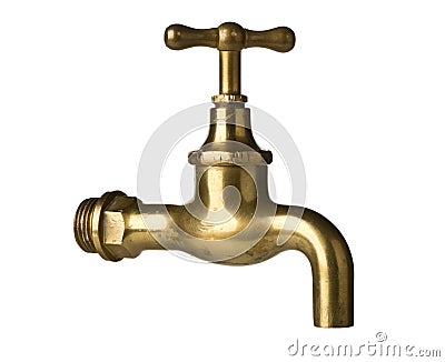 Vintage retro brass water faucet isolated on white Stock Photo