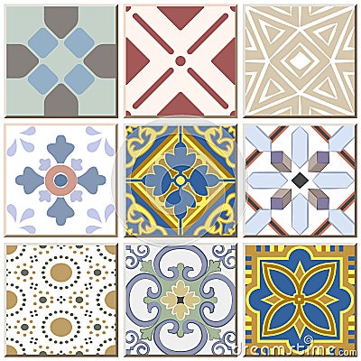 Vintage retro ceramic tile pattern set collection 039 Vector Illustration