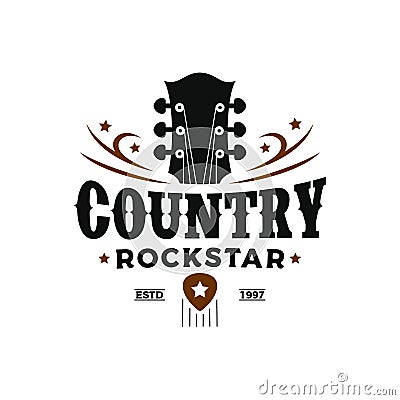 Vintage retro Classic country music, guitar vintage retro logo design Vector Illustration