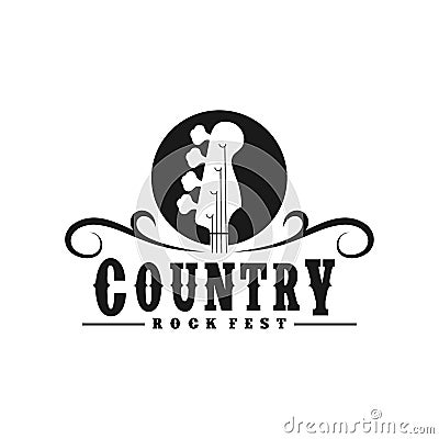 Vintage Retro Country Guitar Bass Music Western logo design Vector Illustration