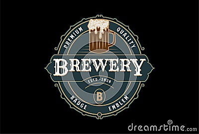 Vintage Retro Craft Beer Brewing Brewery Badge Emblem Label Logo Design Vector Illustration