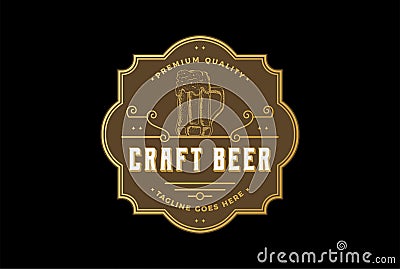 Vintage Retro Craft Beer Brewing Brewery Badge Emblem Label Logo Design Stock Photo