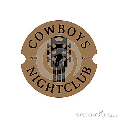 Vintage Retro Cross Country Guitar for Saloon Bar Cowboy Music Logo stamp,emblem guitar Vector Illustration