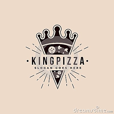 Vintage retro crown and pizza logo icon vector template Vector Illustration