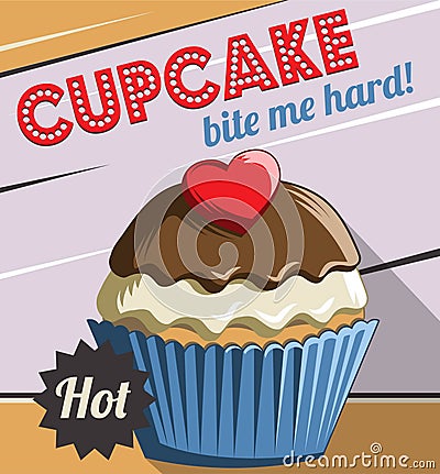 Vintage retro cupcake poster template Vector Illustration