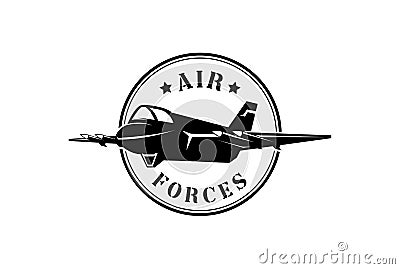 Vintage Retro Fighter Jet Plane for War Defense Army Soldier Military Forces Transportation Logo Vector Illustration