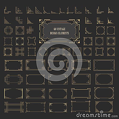 Vintage retro frame borders corners set Vector Illustration