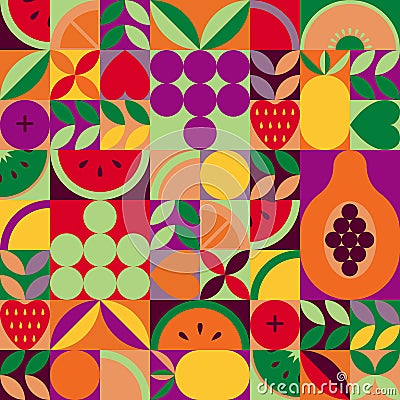 Vintage retro fruit abstract vector seamless pattern. Vector Illustration