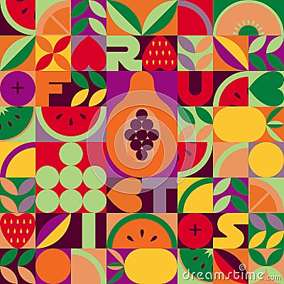 Vintage retro fruit abstract vector seamless pattern. Vector Illustration