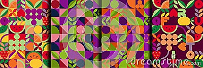 Vintage retro fruit abstract vector seamless patterns set. Vector Illustration