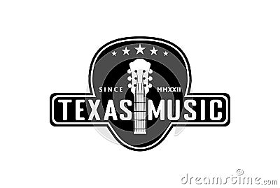 Vintage Retro Guitar Pick Emblem with Cowboy Sheriff Bandit Hat for Western Music Country Fest logo design Vector Illustration