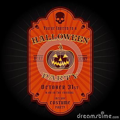 Vintage Retro Halloween Party Invitation Label Vector Illustration