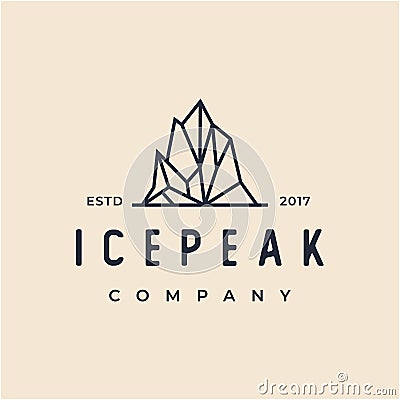 Vintage retro hipster Iceberg, mountain peak logo geometric line outline / line art logo design Vector Illustration