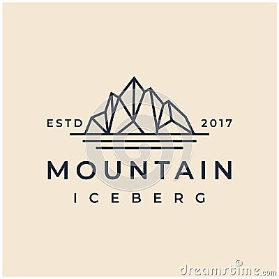 Vintage retro hipster Iceberg, mountain peak logo geometric line outline / line art logo design Vector Illustration