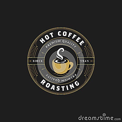 Vintage retro hot coffee cafe circle badge logo icon template outline style Vector Illustration