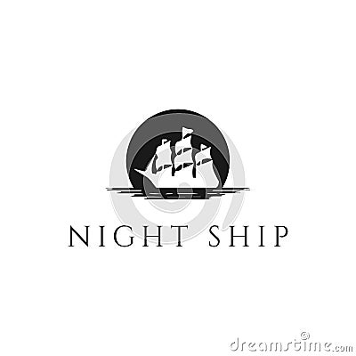 Sunset Sunrise Moon Ship Sail Logo Design Vector Vector Illustration