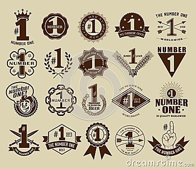 Vintage Retro The Number One # 1 Seals and Badges Collection Vector Illustration