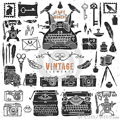 Vintage retro old things collection. Vector Illustration