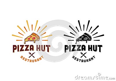 Vintage retro pizzeria, pizza restaurant logo design template inspiration Stock Photo