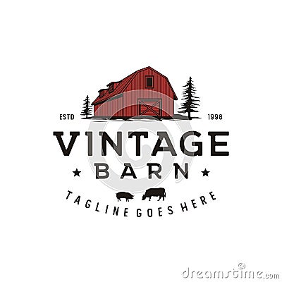 Vintage Retro Rustic Barn logo design Illustration Vector Illustration