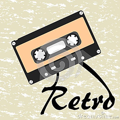 Vintage retro 80s audio cassette on grunge background Vector Illustration