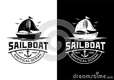 Vintage retro sailboat marine logo design template Vector Illustration