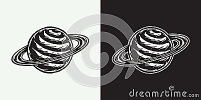 Vintage retro space galaxy planet. Can be used for logo, badge, label. mark, poster or print. Monochrome Graphic Art. Vector Vector Illustration