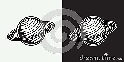 Vintage retro space galaxy planet. Can be used for logo, badge, label. mark, poster or print. Monochrome Graphic Art. Vector Vector Illustration