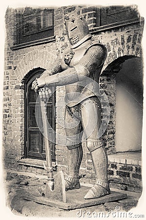 Vintage retro stylized image of medieval knight with axe Stock Photo