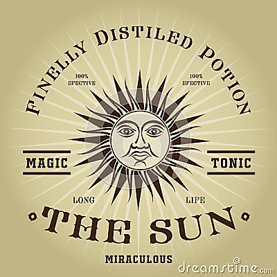 Vintage Retro The Sun Magic Tonic Seal Vector Illustration