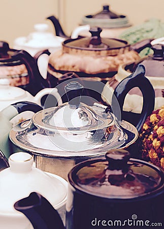 Selection of Vintage and Retro Teapots Stock Photo
