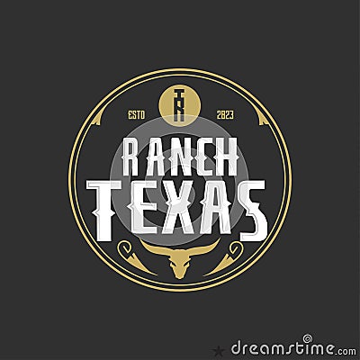 Vintage Retro Texas Ranch, Western State,symbol letters R,T, Bull Cow head Logo Design Emblem Label Vector Vector Illustration