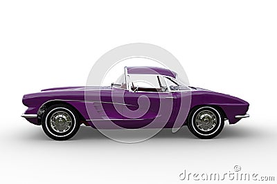 Vintage retro two seater roadster sports car with purple paintwork. 3D rendering isolated on white background Cartoon Illustration