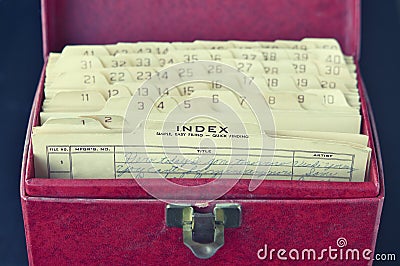 Vintage retro vinyl storage box & index cards Stock Photo