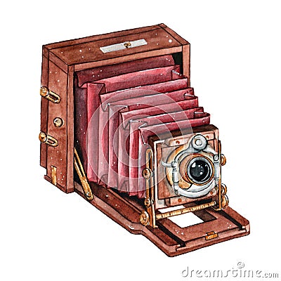Vintage retro watercolor camera. Perfect for photography logo Cartoon Illustration